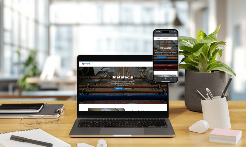 Strona Hydro-Team na ekranie laptopa