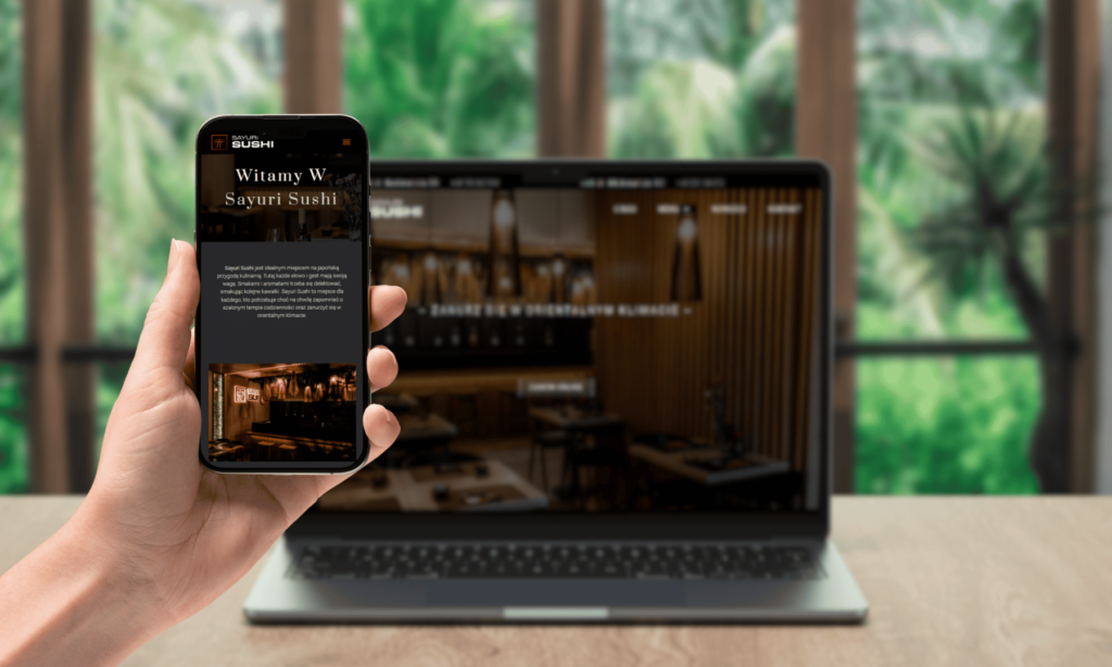 Strona Sayuri Sushi na ekranie laptopa